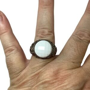 White Agate sterling silver dome ring size 10.25